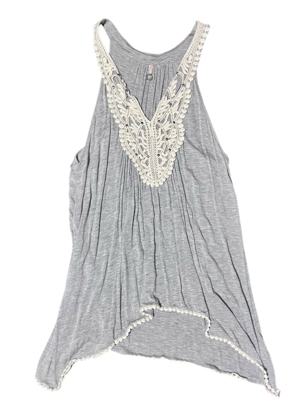 Women's Gray Tank Top with Ivory Lace Trim